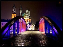 Poznań, Most Jordana, Katedra Poznańska, Noc